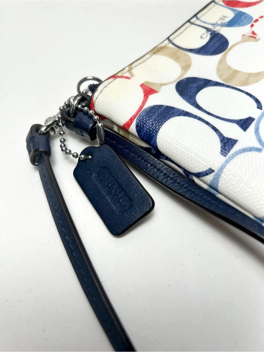 Coach Bleecker Signature C Print Wristlet in Red, Navy, Beige with Hang Tag, EUC